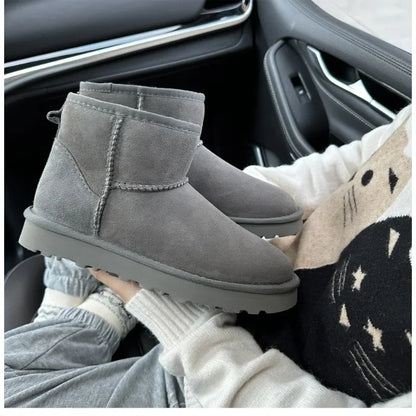 Botas de nieve integradas de piel de oveja y lana para hombres y mujeres, cuero auténtico y piel, botas de invierno gruesas y cálidas para mujer.