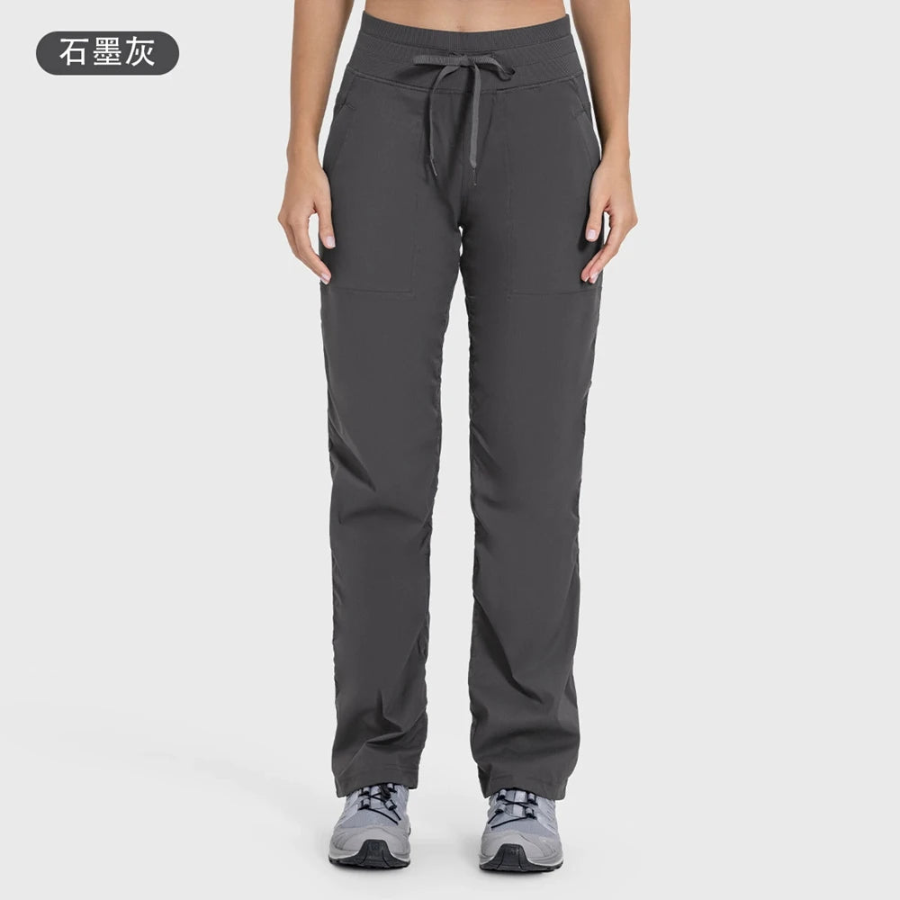 Women Quick Drying Sports Pants Breathable Running Fitness High Waisted Loose Style Wide Leg Casual Yoga Pants Full Length 2025