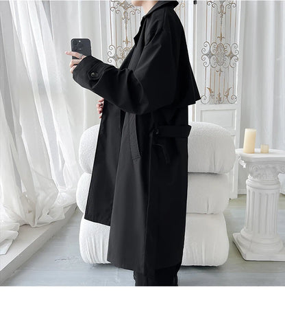 Gabardina de hombre, corte ajustado, cruzada, con cinturón, cortavientos, solapa, chaqueta larga, informal, impermeable, tallas M-5XL