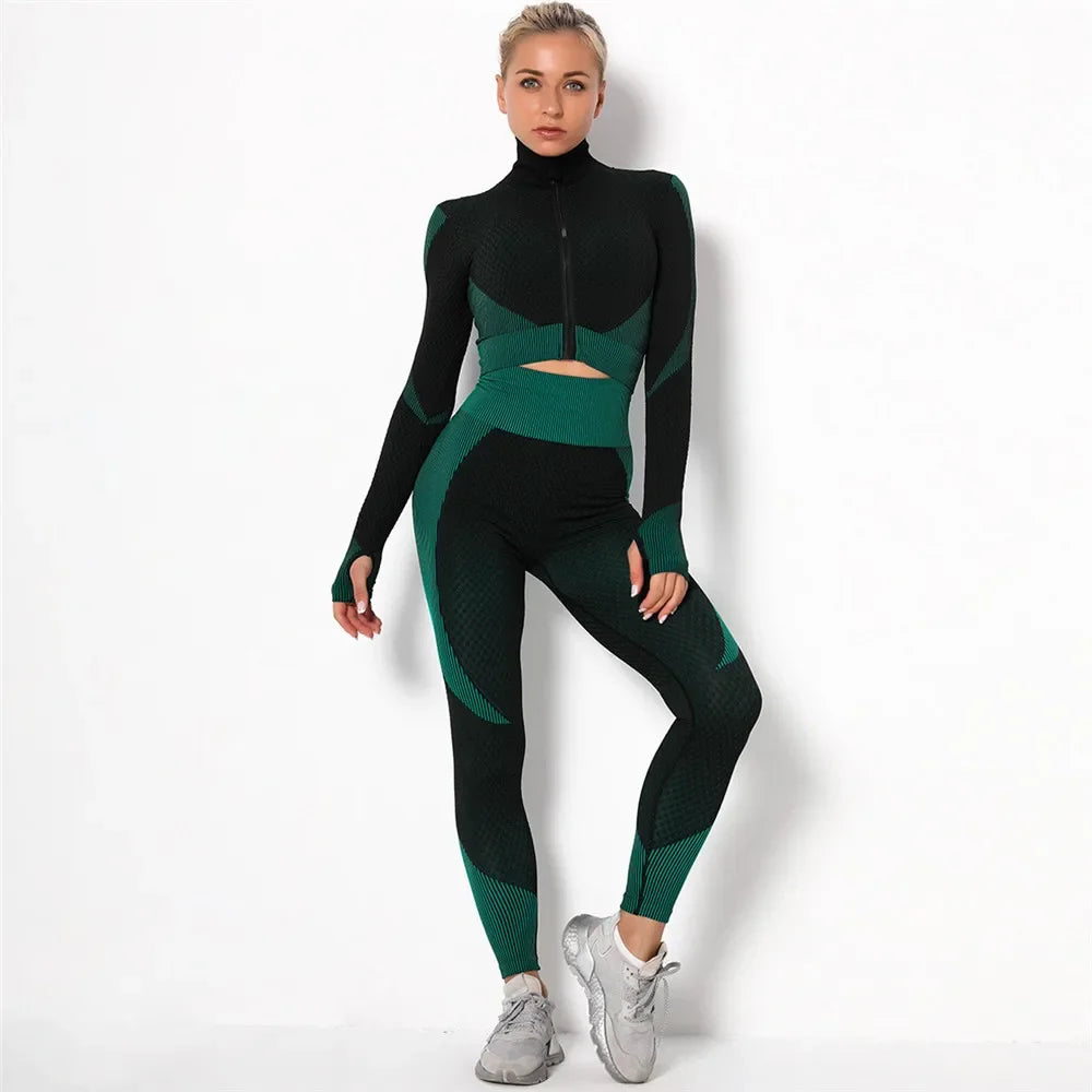 Conjunto de 3 piezas de yoga sin costuras, chaleco deportivo de fitness, pantalones de cintura alta que levantan la cadera, ropa de entrenamiento, conjunto de leggings de gimnasio para mujer