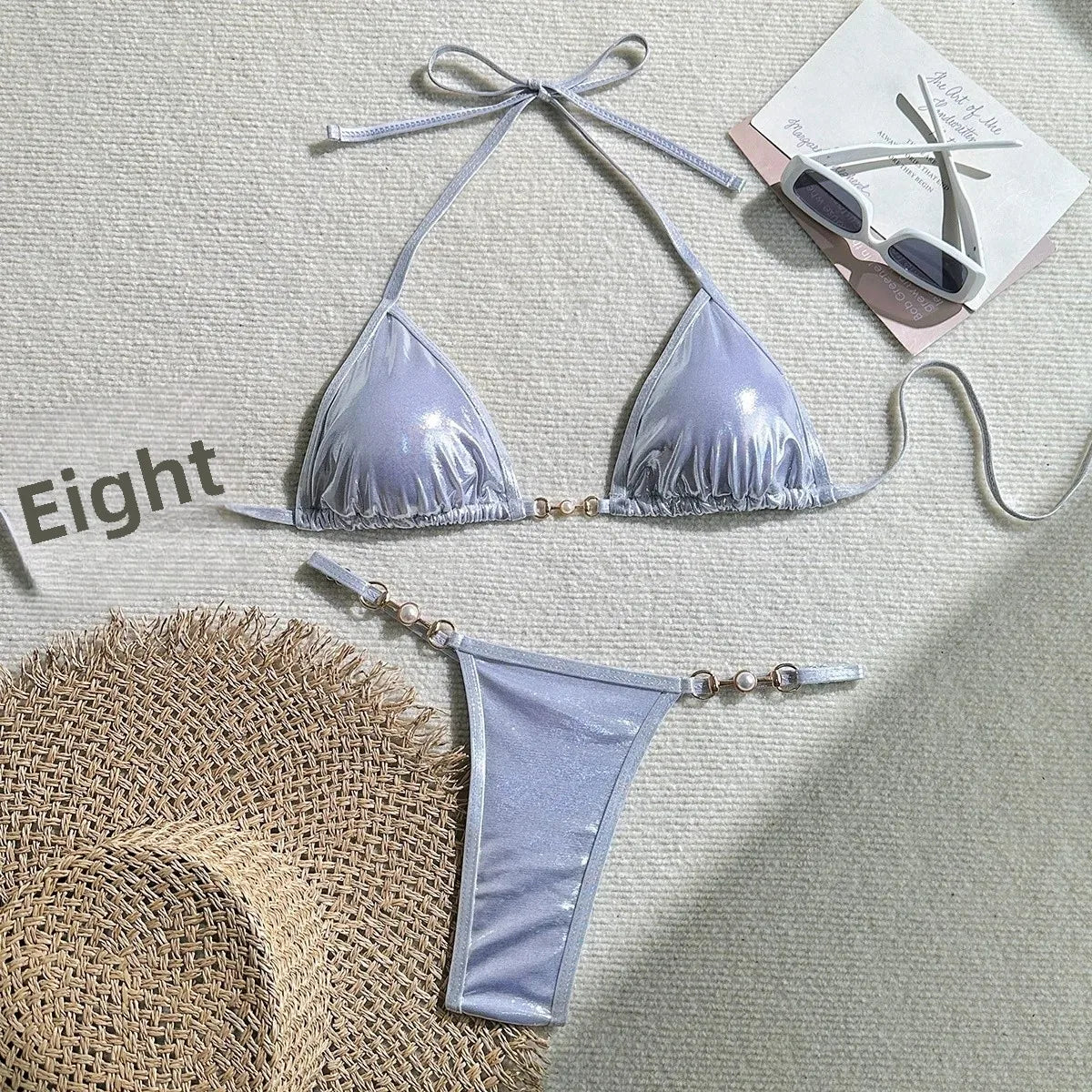 Traje de baño bikini sexy con perlas brillantes, gran oferta de la temporada, nuevo traje de baño cruzado, elegante diseño luminoso, ropa interior femenina atractiva