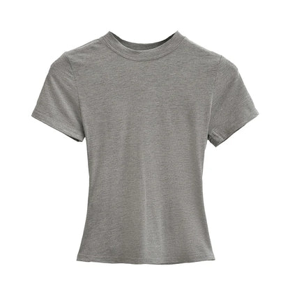 Camiseta informal de alta calidad para mujer, blusa sexy ajustada de manga corta, tendencia de moda, ropa lisa, tops Y2K, 2024
