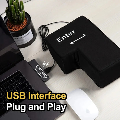 Gran botón USB Enter para ratón, antiestrés, descompresión, para cualquier ventilación, almohada de escritorio para programadores y trabajadores.