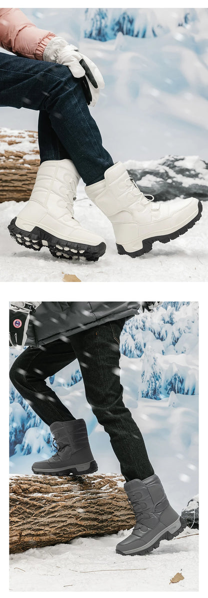 Nuevas botas de nieve cálidas de felpa para hombre, botas altas de invierno para hombre, botas de moto impermeables de invierno, botas de senderismo antideslizantes para exteriores para hombre.