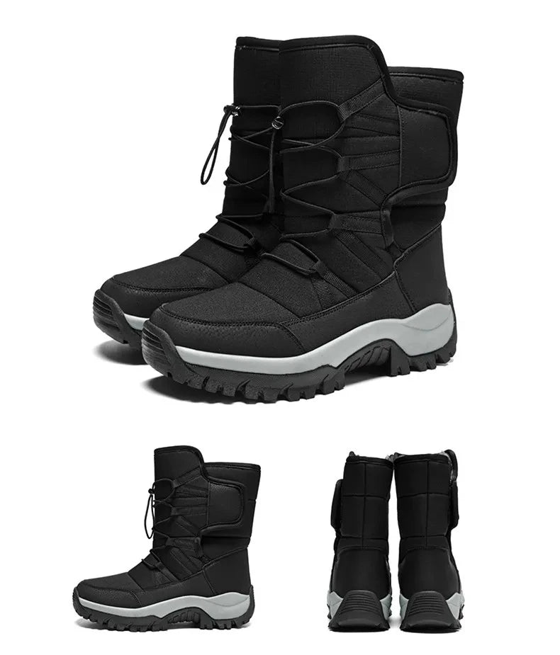 Nuevas botas de nieve cálidas de felpa para hombre, botas altas de invierno para hombre, botas de moto impermeables de invierno, botas de senderismo antideslizantes para exteriores para hombre.