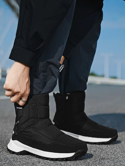 Botas de invierno para hombre 2025, botas de nieve para exteriores, cálidas, de felpa, gruesas, impermeables, antideslizantes, hasta media pantorrilla, zapatos de invierno para hombre
