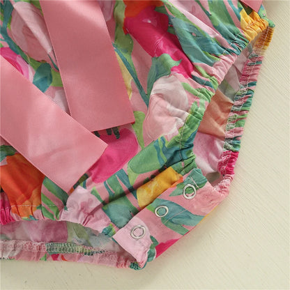 Ropa de bebé para niñas, primavera y otoño, mono con estampado floral y volantes de manga larga, ropa dulce para recién nacidos.