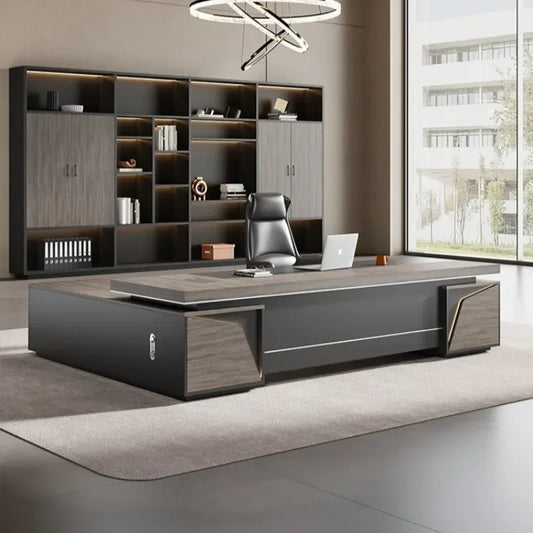 Organizador de escritorio de oficina vintage de lujo ligero en forma de L, escritorios de computadora de madera oscura de mediados de siglo, muebles de oficina Work Art Bureau Meuble