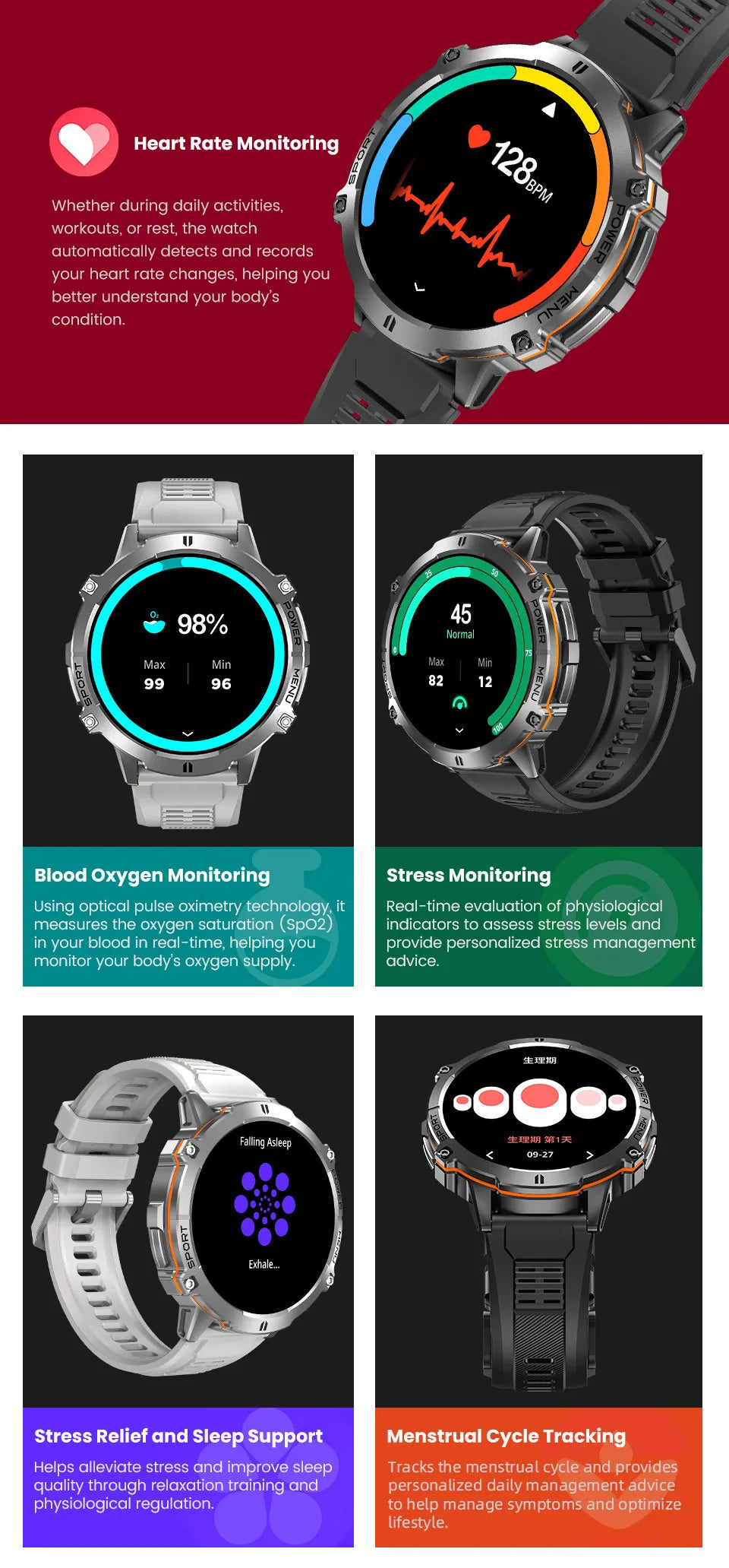 Reloj inteligente LIGE para hombre, con batería de 900 mAh, Bluetooth, llamadas, frecuencia cardíaca, oxígeno en sangre, brújula, monitor de salud, resistente al agua