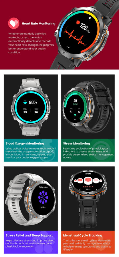 Reloj inteligente LIGE para hombre, con batería de 900 mAh, Bluetooth, llamadas, frecuencia cardíaca, oxígeno en sangre, brújula, monitor de salud, resistente al agua