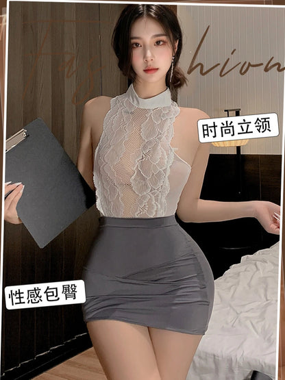 Uniforme de lencería de secretaria de talla grande 3XL, para maestra de escuela, cosplay, japonés, para club de mayores, oficina, disfraces de rol, vestido ajustado