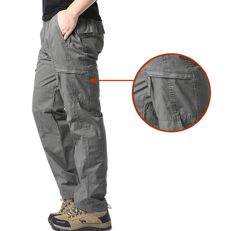 Pantalones cargo de algodón de alta calidad para hombre, pantalones tácticos informales con múltiples bolsillos para primavera y otoño, para acampar al aire libre, senderismo y trabajo.