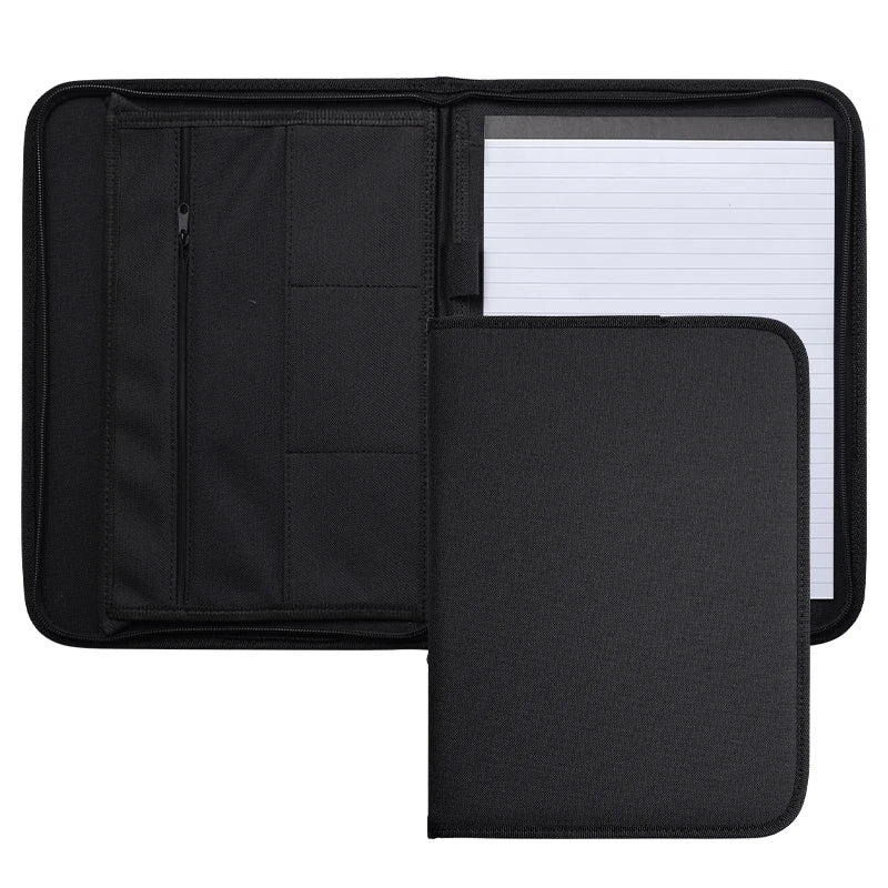 Carpeta organizadora de documentos para conferencias, oficina, negocios, tamaño A4, color negro, de tela Oxford, tipo portafolios.