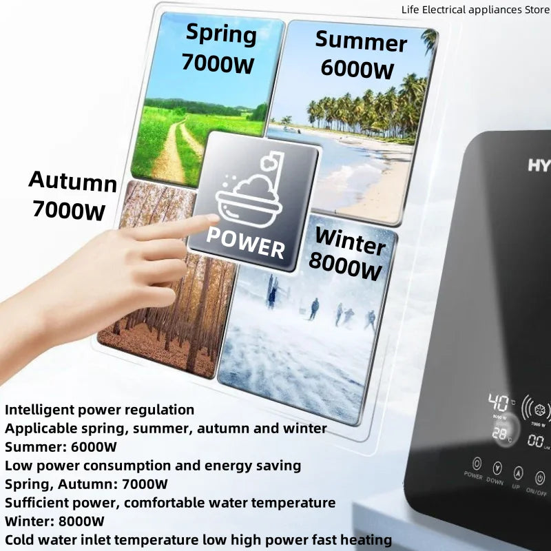 Calentador de agua eléctrico inteligente sin tanque, máquina de agua caliente rápida para el hogar, baño de hotel o apartamento, ducha de agua caliente