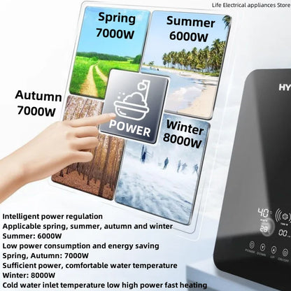 Calentador de agua eléctrico inteligente sin tanque, máquina de agua caliente rápida para el hogar, baño de hotel o apartamento, ducha de agua caliente