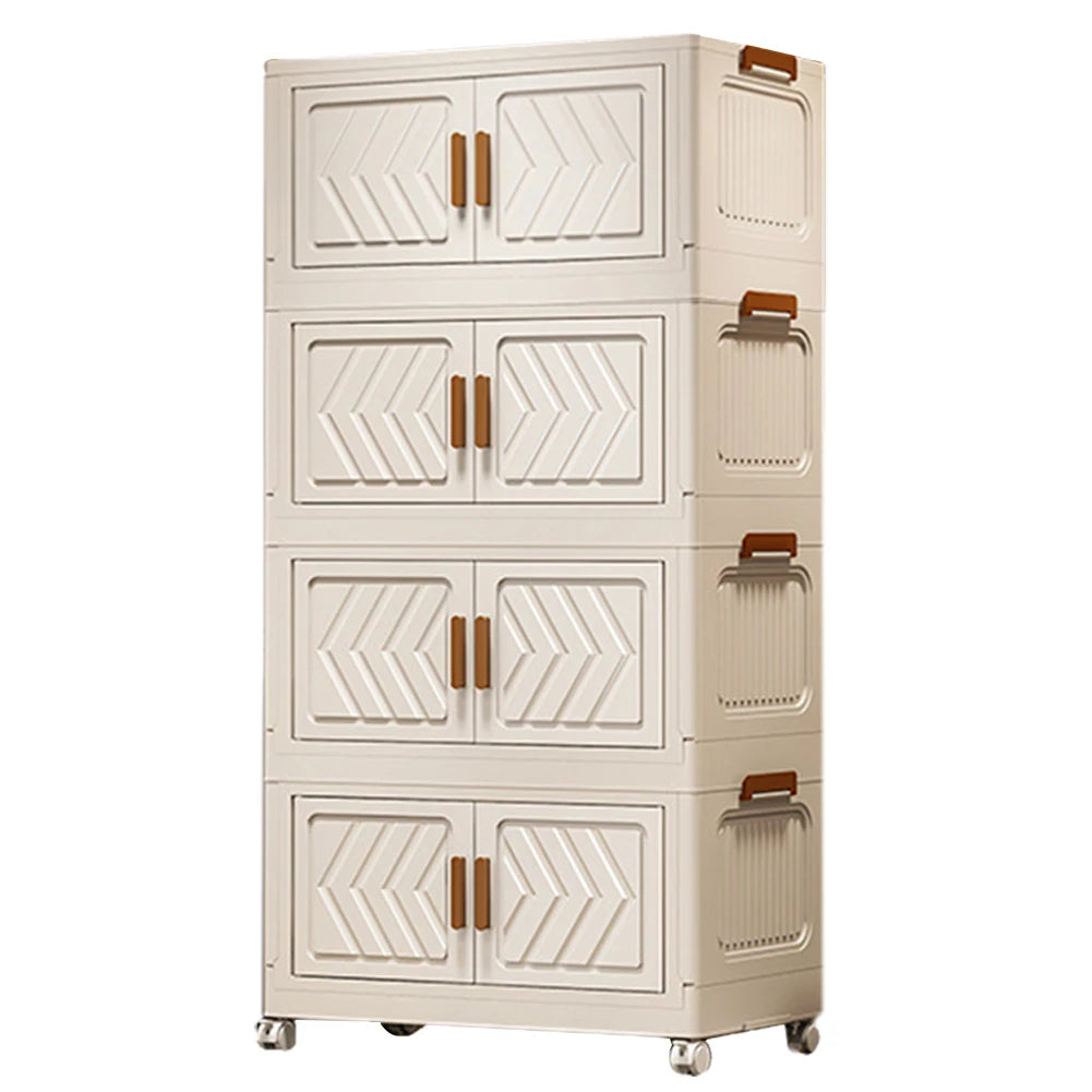 Contenedores de almacenamiento apilables de 4 niveles con puertas y ruedas, cajón organizador plegable para sala de estar, dormitorio y oficina.