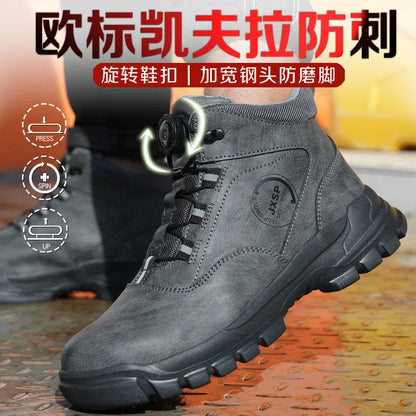 Botas altas unisex antigolpes y antipinchazos con puntera de acero más ancha, cierre de Kevlar, elástico y aptas para otoño e invierno. Fabricadas con Kevlar estándar europeo.