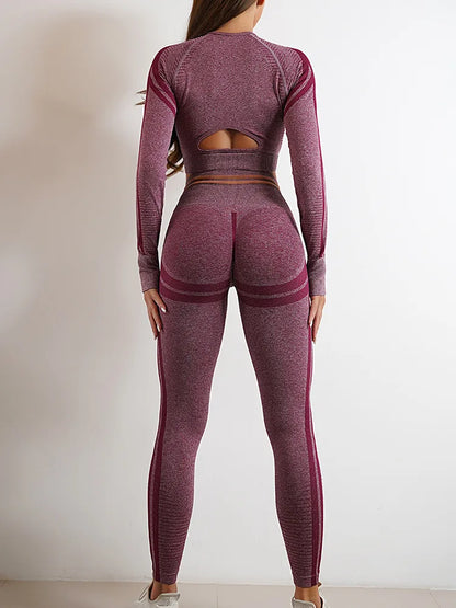 Conjuntos de ropa deportiva de media pieza sin costuras para mujer, conjuntos de gimnasio de manga larga, sujetador deportivo de yoga, leggings push up y mallas deportivas.