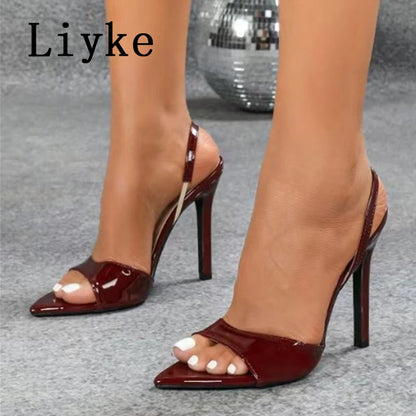 Liyke - Sandalias sexis con tiras traseras para mujer, moda de verano 2025, con punta abierta, sin cordones, de diseñador, tacones altos, zapatos de fiesta, talla 43