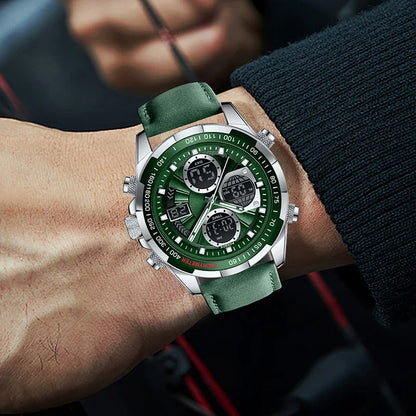 FOXBOX - Reloj de lujo para hombre, de marca superior, con alarma LED, de cuarzo, de cuero, resistente al agua, luminoso