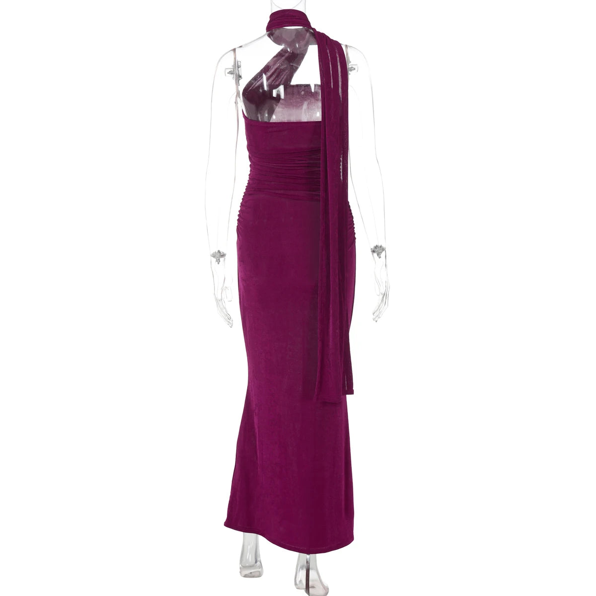 Vestido largo ajustado Hugcitar sin mangas, con espalda descubierta y escote halter. Ideal para fiestas de verano, cumpleaños y eventos especiales.