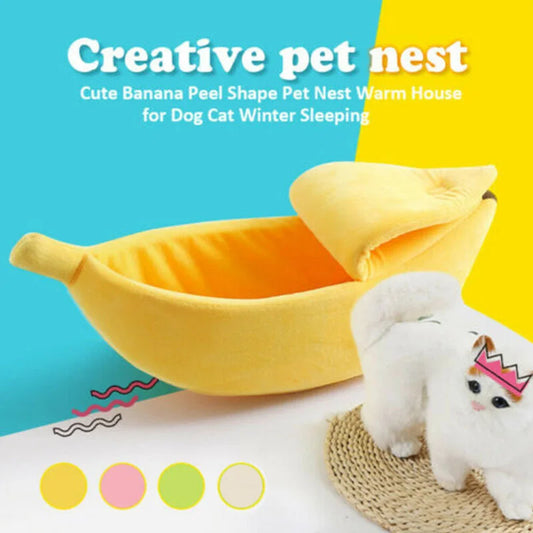 Cama tipo plátano para gatos, bonita, divertida y acogedora, cálida y duradera, portátil, para mascotas, cojín para perros, suministros para gatos, multicolor