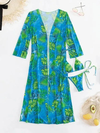 Bikini de tres piezas con tiras triangulares 2025 para mujer, traje de baño tipo kimono, ropa de baño sexy para mujer, traje de baño para playa