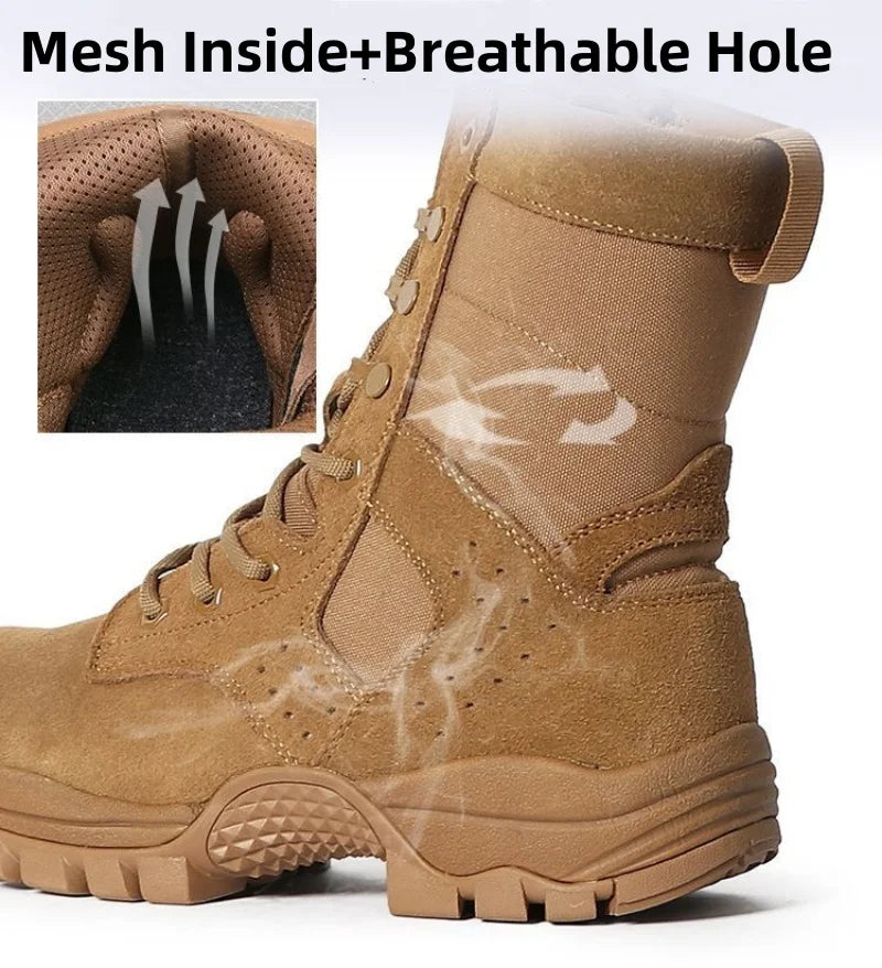 Botas impermeables de piel de vacuno para hombre, ideales para senderismo, escalada y actividades al aire libre en verano. Resistentes al desgaste, antideslizantes y con cremallera lateral. Diseño moderno con cordones.