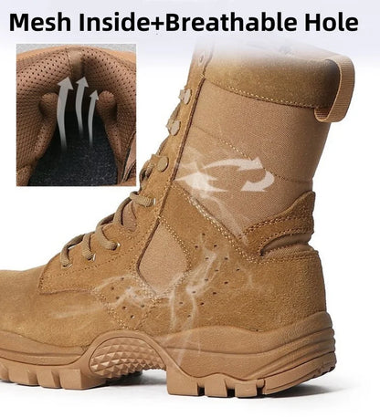 Botas impermeables de piel de vacuno para hombre, ideales para senderismo, escalada y actividades al aire libre en verano. Resistentes al desgaste, antideslizantes y con cremallera lateral. Diseño moderno con cordones.
