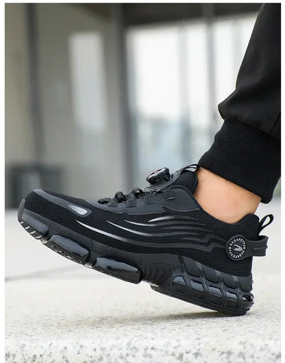 Zapatos de seguridad con botón giratorio para hombre, calzado de trabajo antigolpes y antiperforación, calzado deportivo de moda, botas protectoras de seguridad.