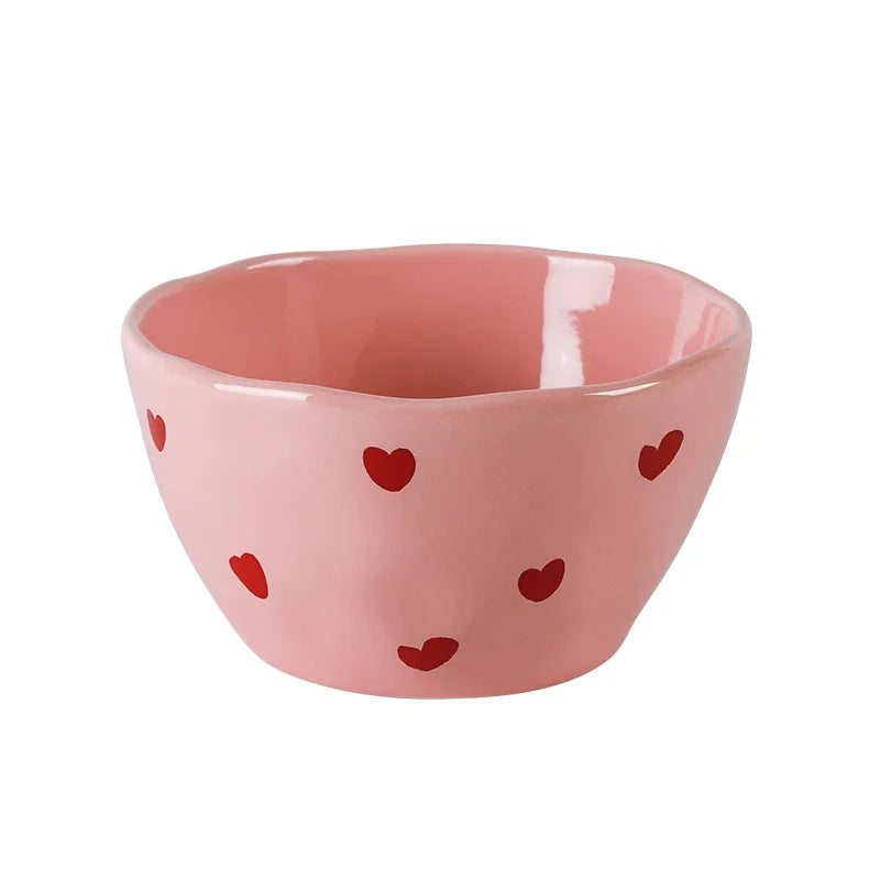 Ensaladera con diseño de corazón rosa, plato de cerámica, taza de café, tazón de postre para niños, platos de cena bonitos para el hogar, vajilla de restaurante