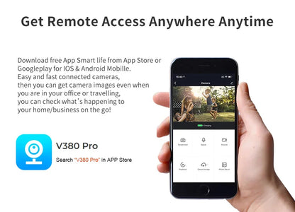 Cámara de seguridad CCTV V380 Pro 4K 8MP con 2 lentes, WiFi 4G, energía solar, visión nocturna PIR para exteriores, IP66, batería de bajo consumo.