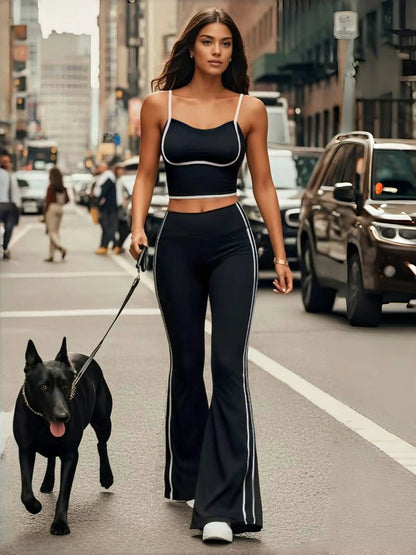 Conjunto de yoga a rayas para mujer, ropa de gimnasio, sujetador deportivo sexy, pantalones acampanados de cintura alta, pantalones de fitness para correr y levantar la cadera, novedad de 2025