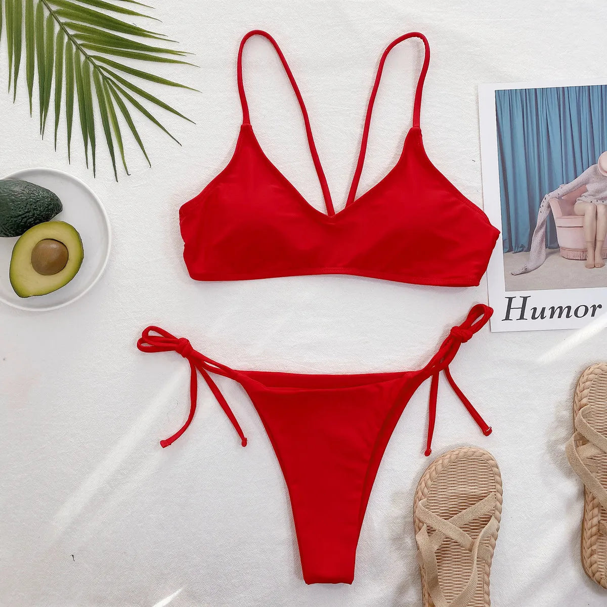 Bikini 2025 Traje de baño sexy Traje de baño Mujer Rojo Múltiples Tirantes Espalda Anillo de metal Bikinis Conjunto Traje de baño Playa Bikini Banadores Mujer