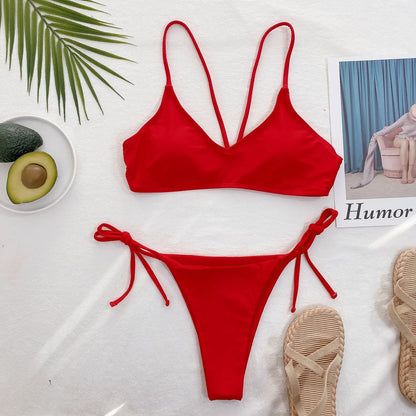 Bikini 2025 Traje de baño sexy Traje de baño Mujer Rojo Múltiples Tirantes Espalda Anillo de metal Bikinis Conjunto Traje de baño Playa Bikini Banadores Mujer