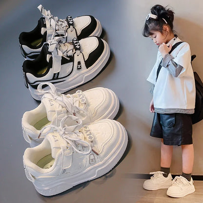 Zapatos para niños, zapatillas de correr antideslizantes, suela suave, cómodas, informales, planas, blancas