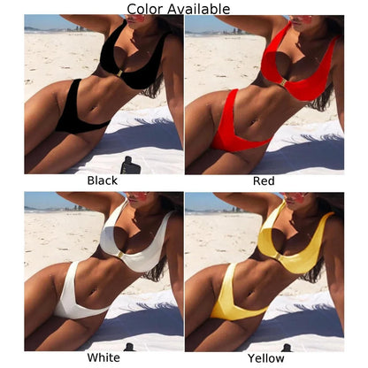 Conjunto de lencería sexy para mujer, sujetador y braguita, bañador de playa para uso diario, tanga elástica de cintura baja, traje de baño liso, ropa interior de bikini