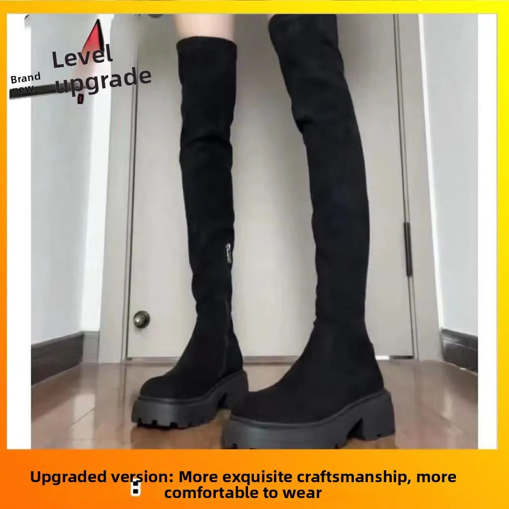 Botas hasta la rodilla para mujer, otoño invierno 2024, nuevas botas largas de talla pequeña, botas universitarias largas elásticas, botas cuadradas de tacón...