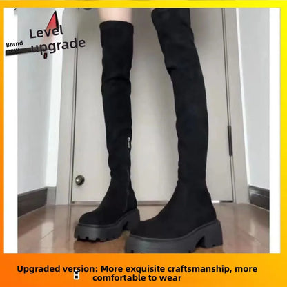 Botas hasta la rodilla para mujer, otoño invierno 2024, nuevas botas largas de talla pequeña, botas universitarias largas elásticas, botas cuadradas de tacón...