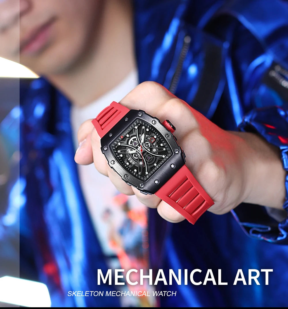 Reloj CURREN 3D para hombre, de cuarzo, de acero inoxidable, resistente al agua, creativo, con correa de silicona, reloj de pulsera