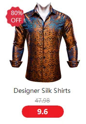 Camisas de seda de diseño para hombre en azul, dorado, verde, rojo, blanco y negro. Estampado cachemir bordado. Corte ajustado. Blusas casuales de manga larga.