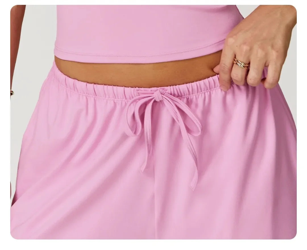 Pantalones de yoga deportivos para mujer, holgados, de pierna ancha, finos, transpirables, con cordón elástico y diseño caído.