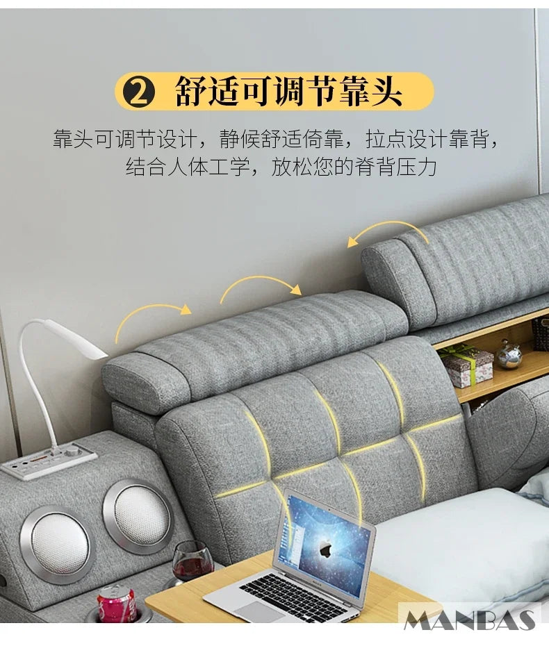 Moderna cama inteligente multifuncional con almacenamiento, altavoces, USB, estanterías y tatami: cama de lujo tamaño king/queen Ultimate