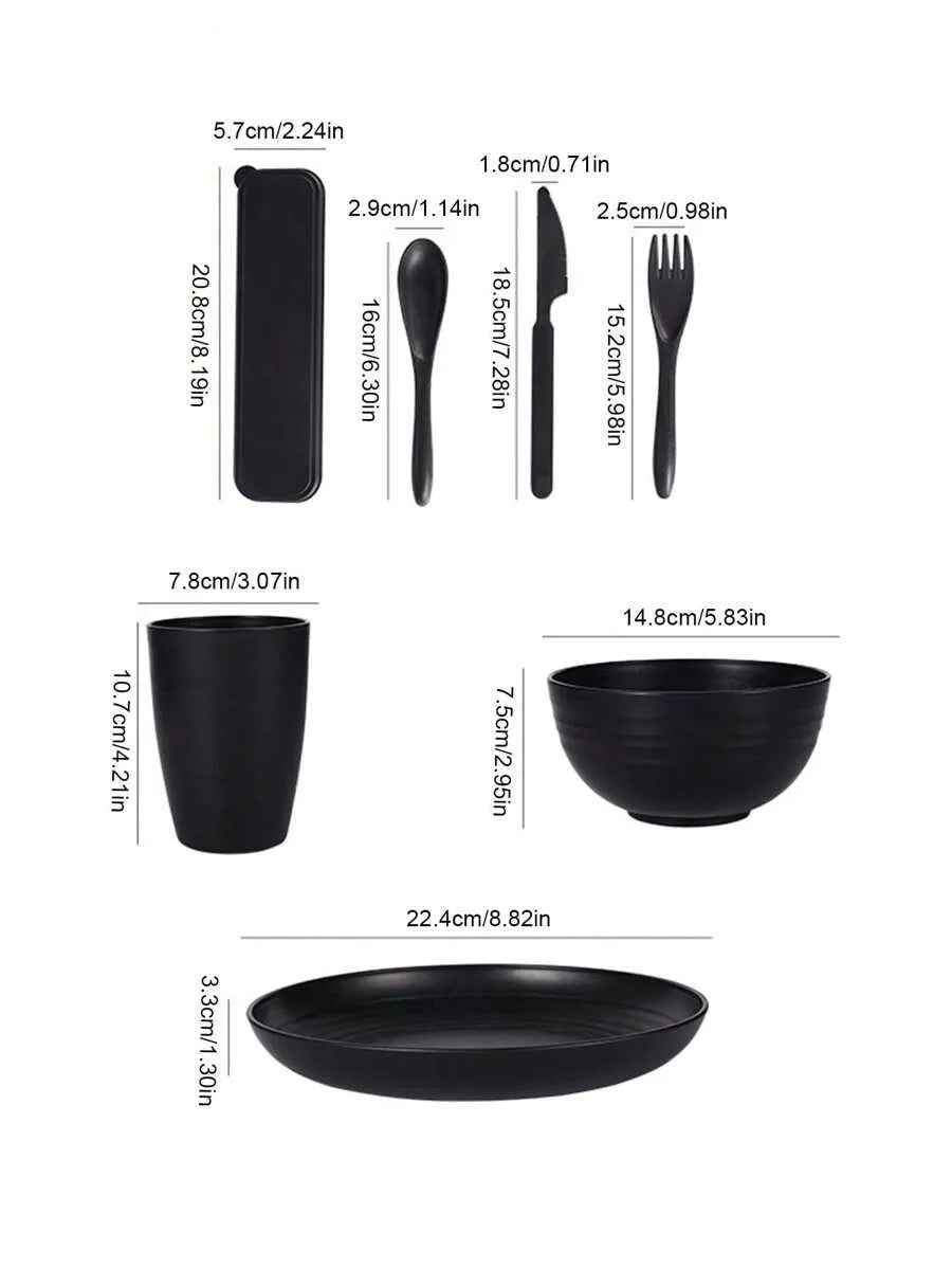 Juego de vajilla de plástico PP de 7/28 piezas, reutilizable, plato de cena, tazón de cereal, taza, juego de cubiertos para reuniones de fiestas en hoteles en casa