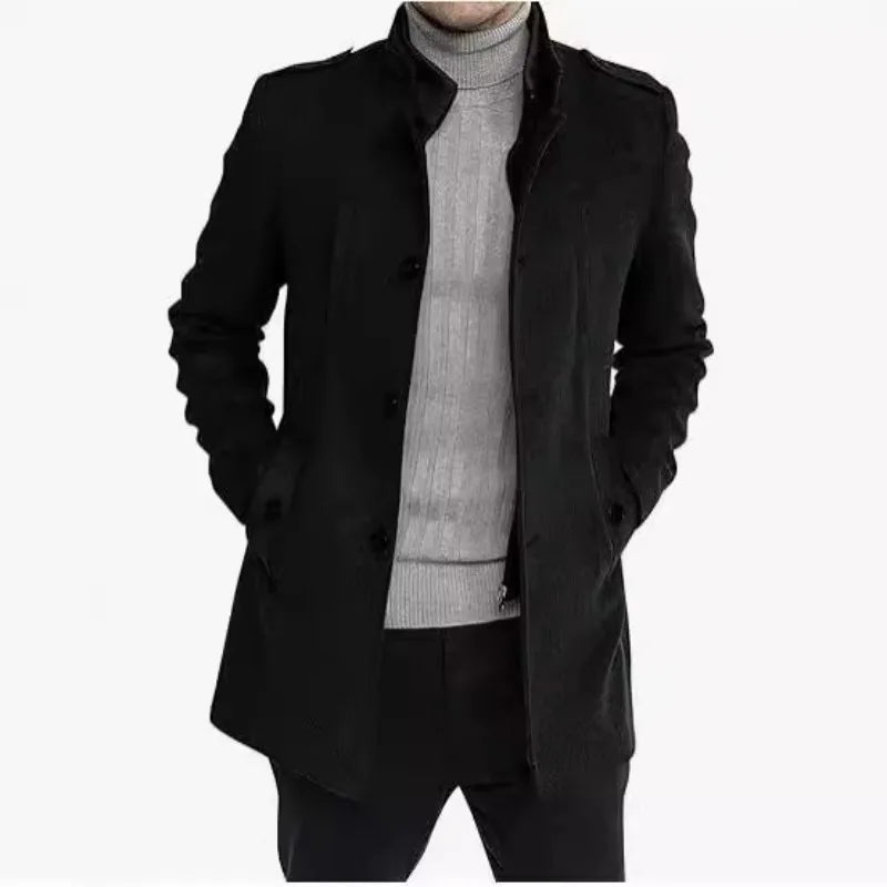 Nueva moda masculina: elegante cortavientos de otoño/invierno, abrigo de lana con doble cuello, chaquetas de lana para hombre de mediana edad, estilo ejecutivo.