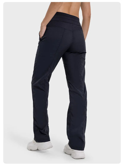 Pantalones deportivos de mujer de secado rápido, ligeros, transpirables, para correr, fitness, cintura alta, holgados, de pierna ancha, casuales, para yoga, otoño 2024.