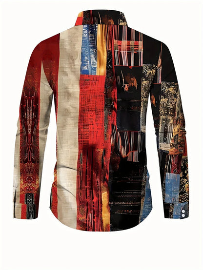 Camisa casual estampada para hombre 2025 con mangas largas transpirables y botones de plomo adecuada para primavera y otoño.