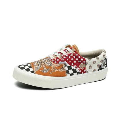 Zapatos vintage de lona para mujer, estilo nuevo, con cintura floreada, estilo tablero de ajedrez, caña baja, para hombre y mujer, venta al por mayor, de cuero y goma.