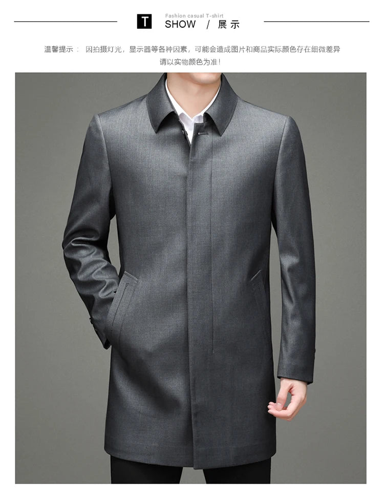 Gabardina coreana Maxbarley para hombre, otoño 2025, estilo casual de negocios, cortavientos, abrigo largo de estilo urbano.