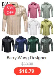 Camisas de seda de diseño para hombre en azul, dorado, verde, rojo, blanco y negro. Estampado cachemir bordado. Corte ajustado. Blusas casuales de manga larga.